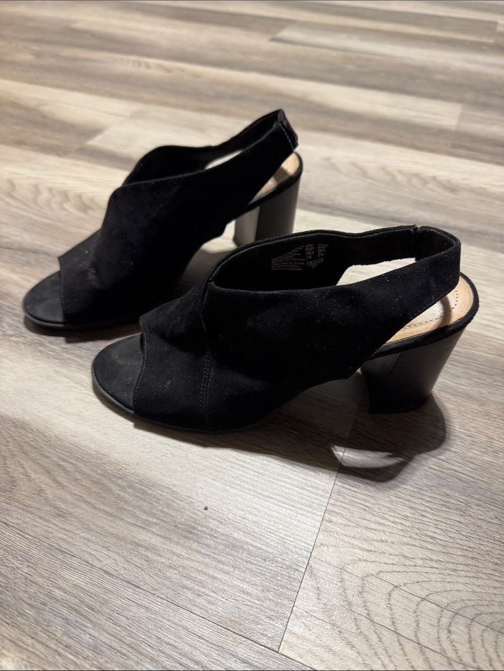 Black Suede Open-Toe Slingback Heels